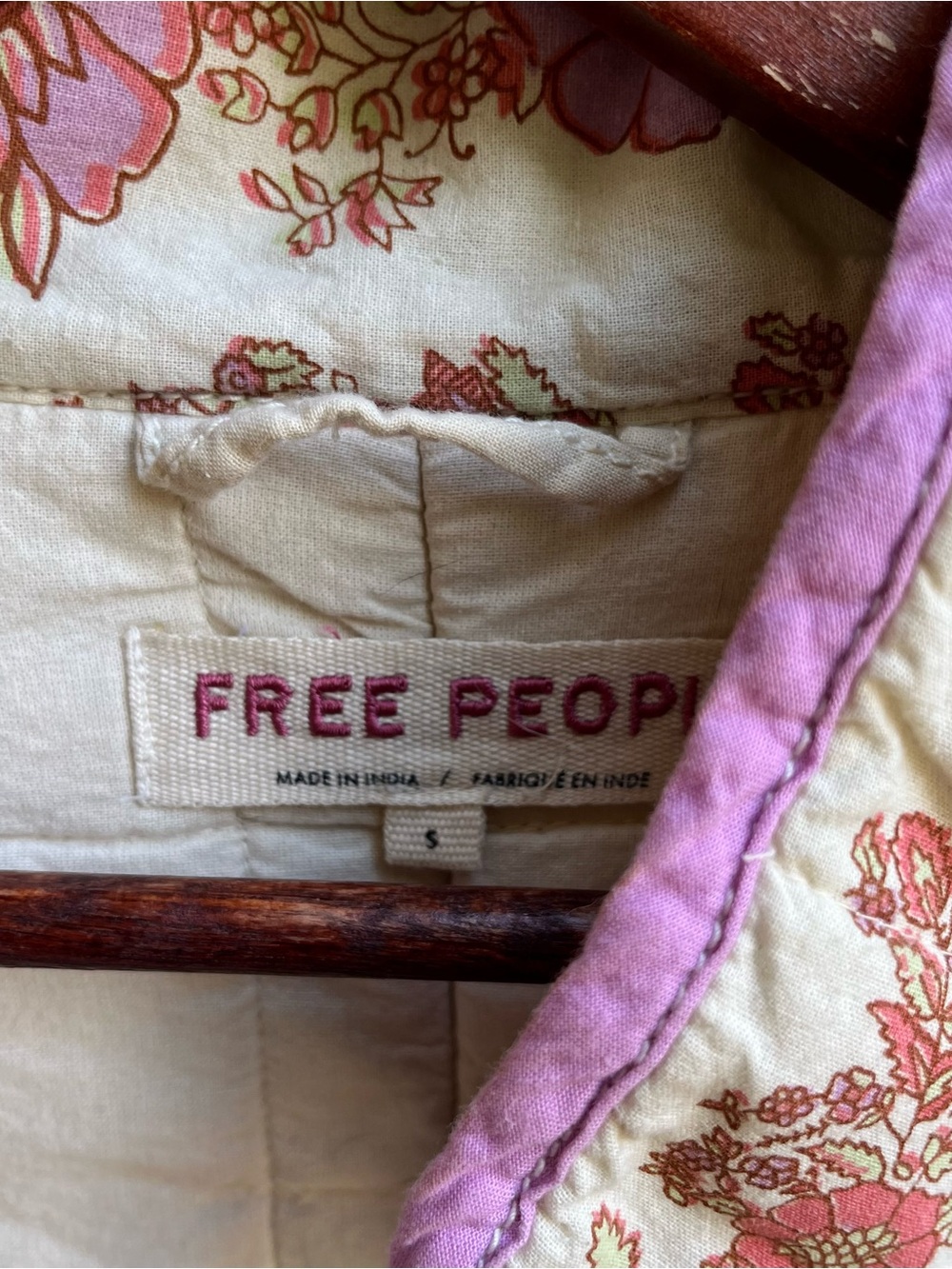 Free People Chloe Quilted Floral Jacket in Cream and Pink Trim - Picture 2 of 5
